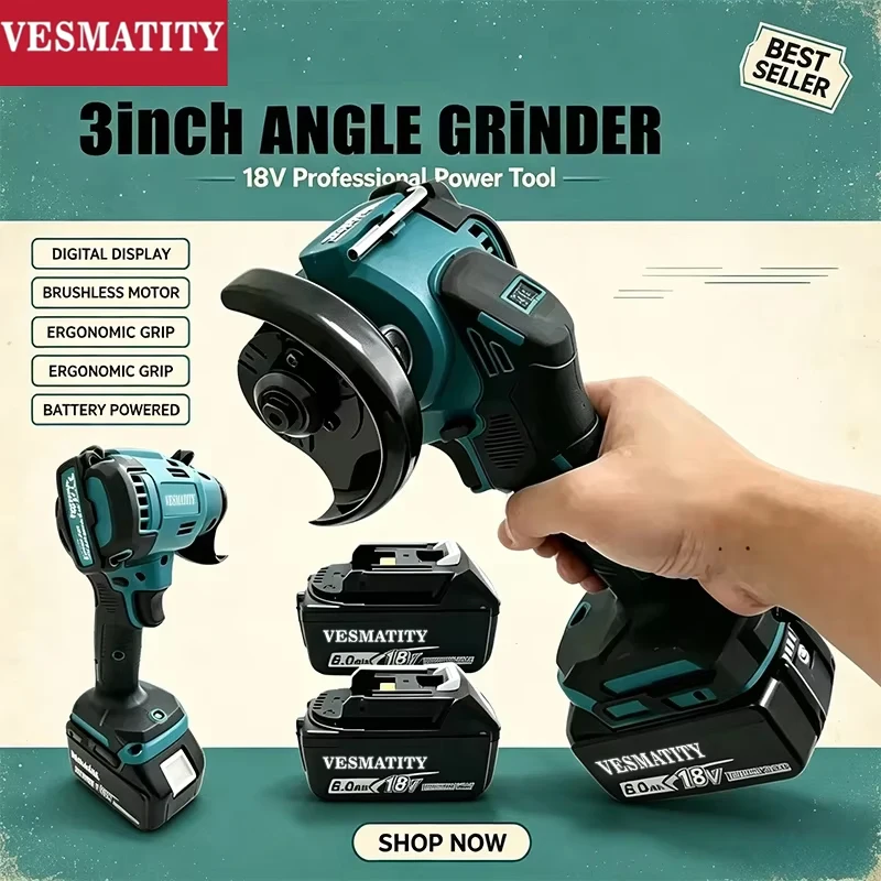 Brushless Angle Grinder Battery Powered - Mini esmerilhadeira angular sem escovas com
