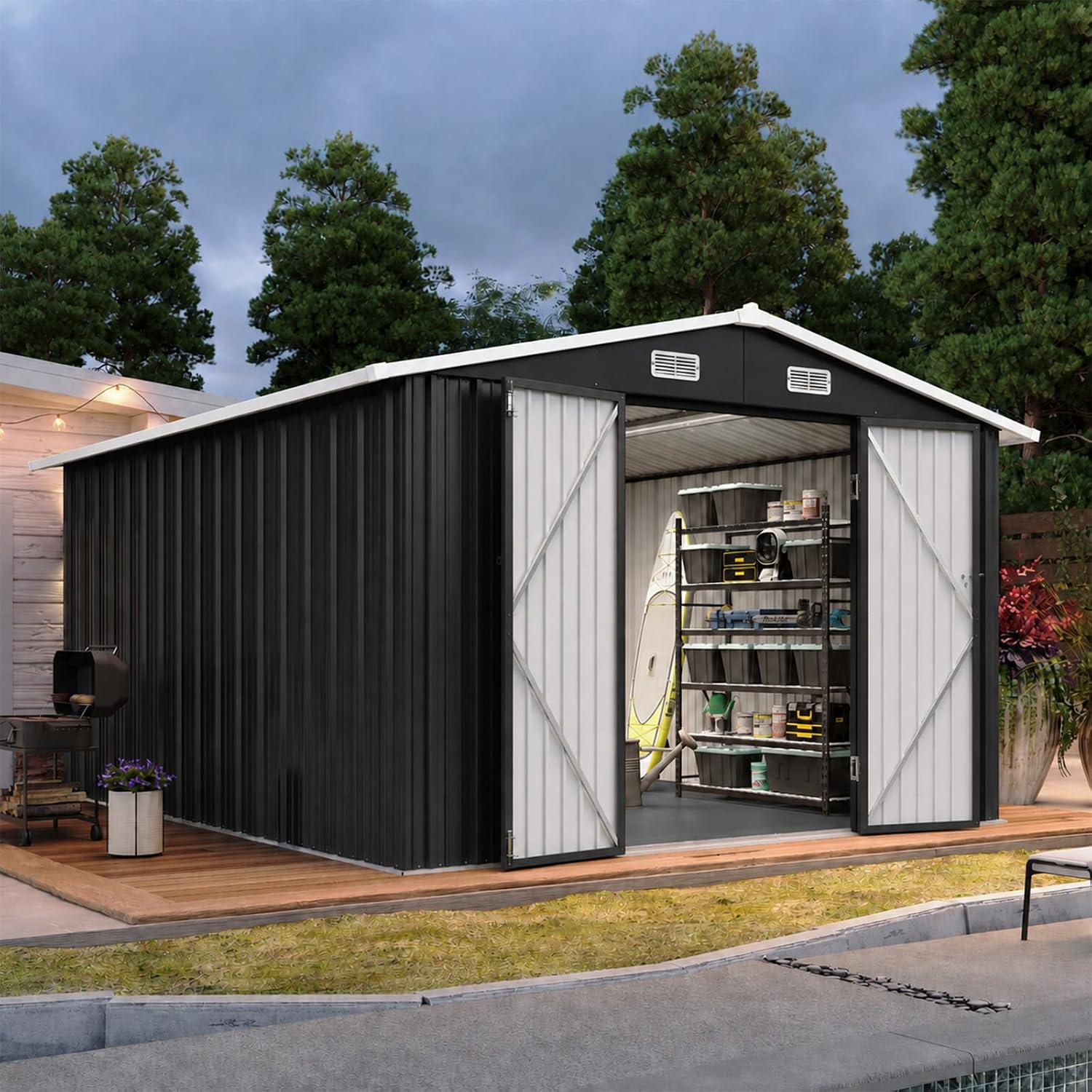 Garden Tools - Abrigo de armazenamento exterior em metal,