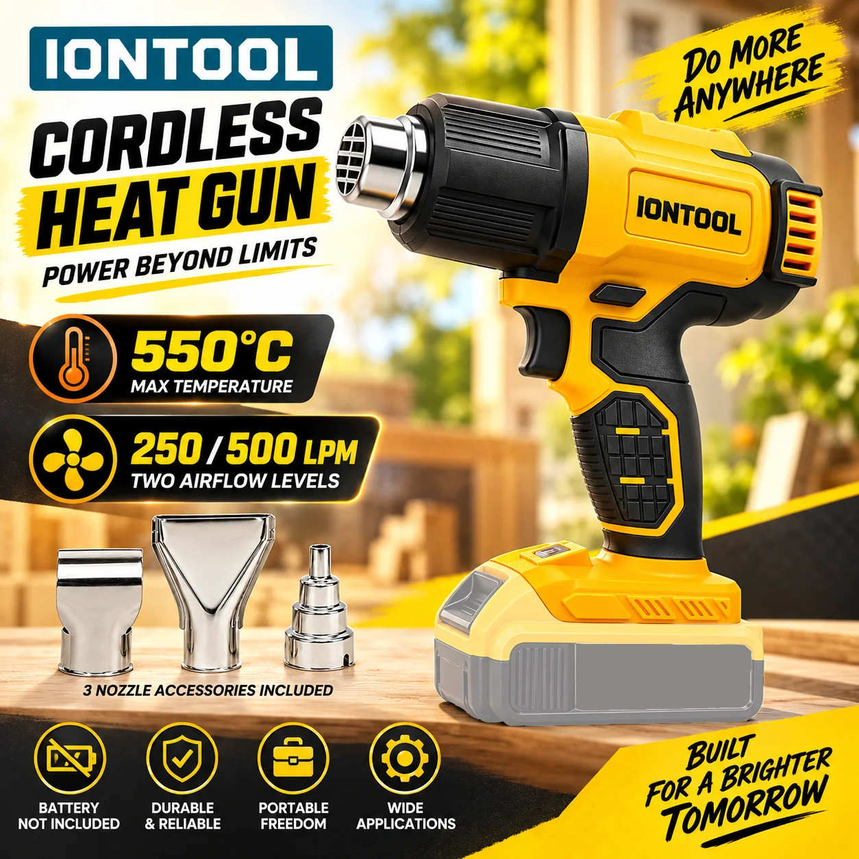 IONTOOL Amarelo 550 ℃   Pistol - Cordless Heat Gun For Shrink Tubing avaliação e preço